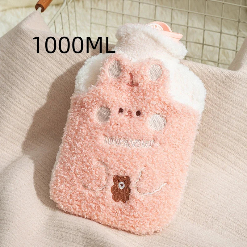Bouillotte peluche Kawaii ourson en bouclette rose