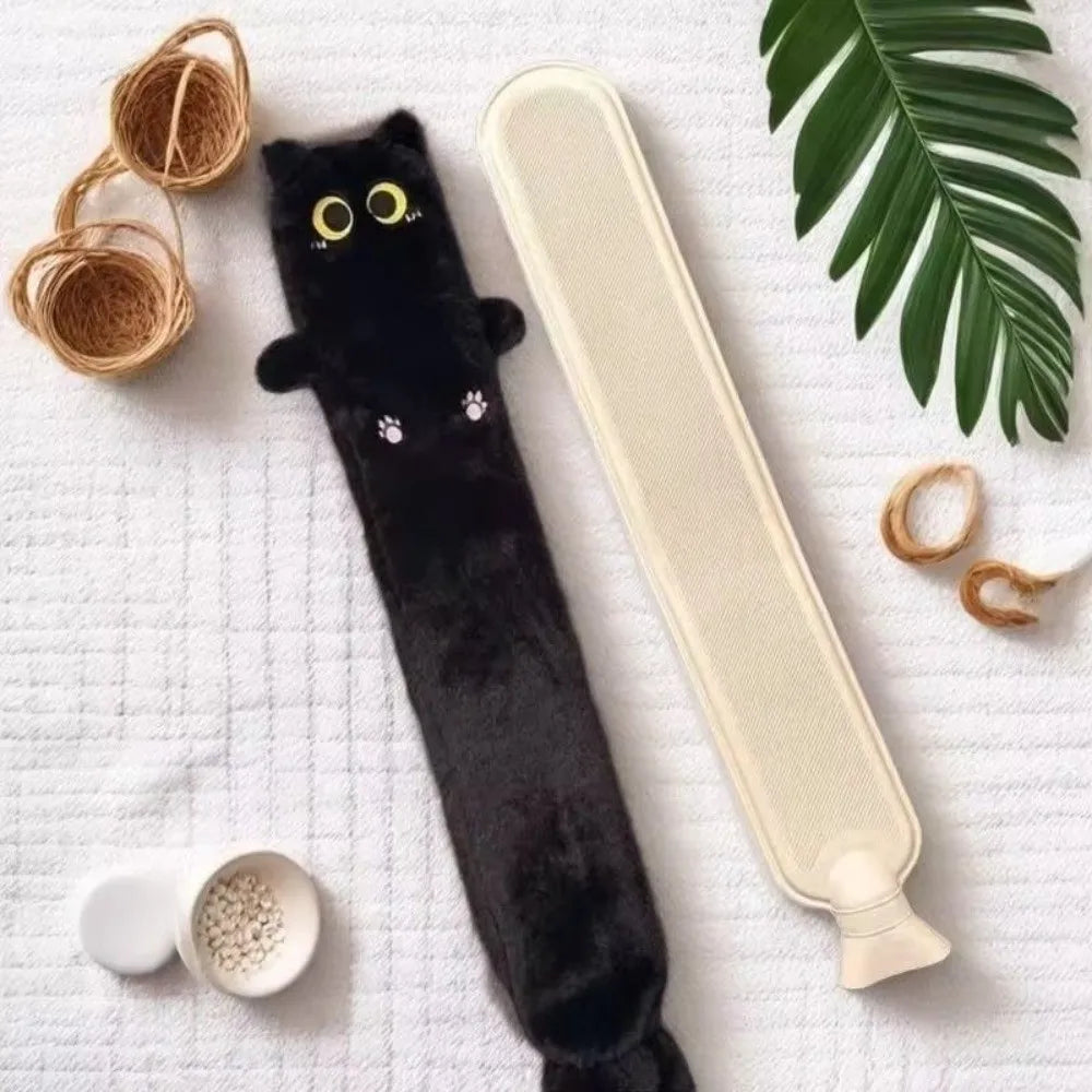 Bouillotte longue peluche chat noir, 75 cm