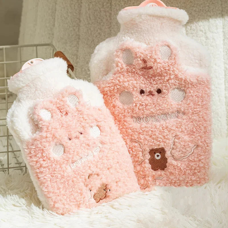 Bouillotte peluche Kawaii ourson rose, 500 ml ou 1 L