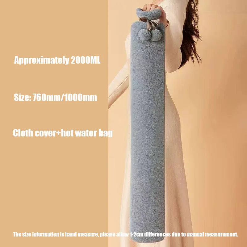 Bouillotte longue grise à housse douce, 75 cm (2 L)