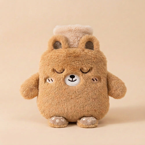 Bouillotte enfant en peluche ourson caramel aux yeux endormis