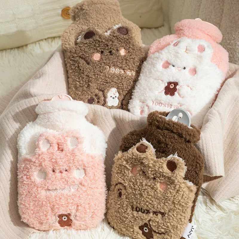 Bouillotte peluche Kawaii ourson taupe, 500 ml ou 1 L