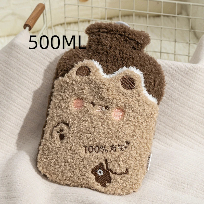 Bouillotte peluche Kawaii ourson en bouclette caramel, 500 ml