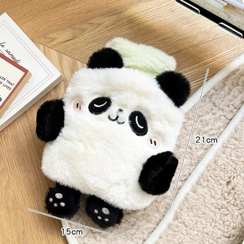 Bouillotte enfant en peluche panda noir et blanc, 400 ml