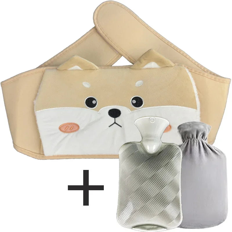 Bouillotte ceinture à motif husky beige, avec sa bouillotte et sa housse