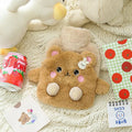 Bouillotte peluche Kawaii nounours brun avec une barrette lapin
