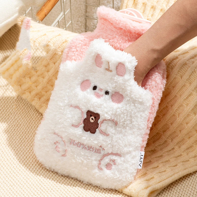 Bouillotte peluche Kawaii lapin blanc, 500 ml ou 1 L
