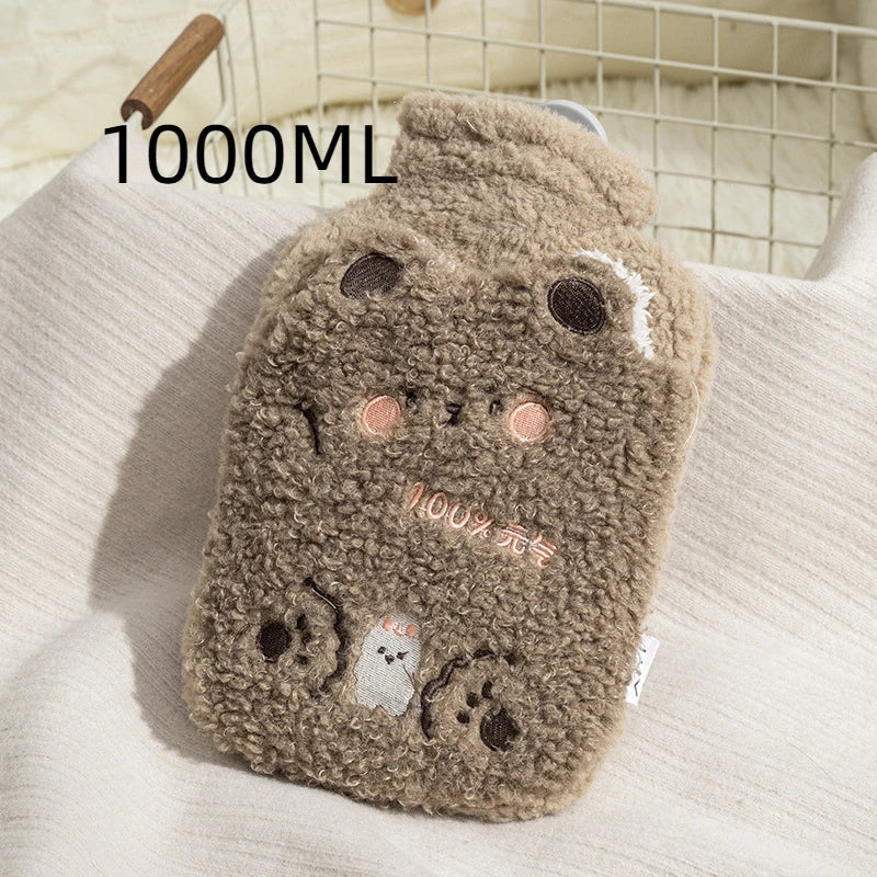 Bouillotte peluche Kawaii ourson en bouclette taupe, 1 L