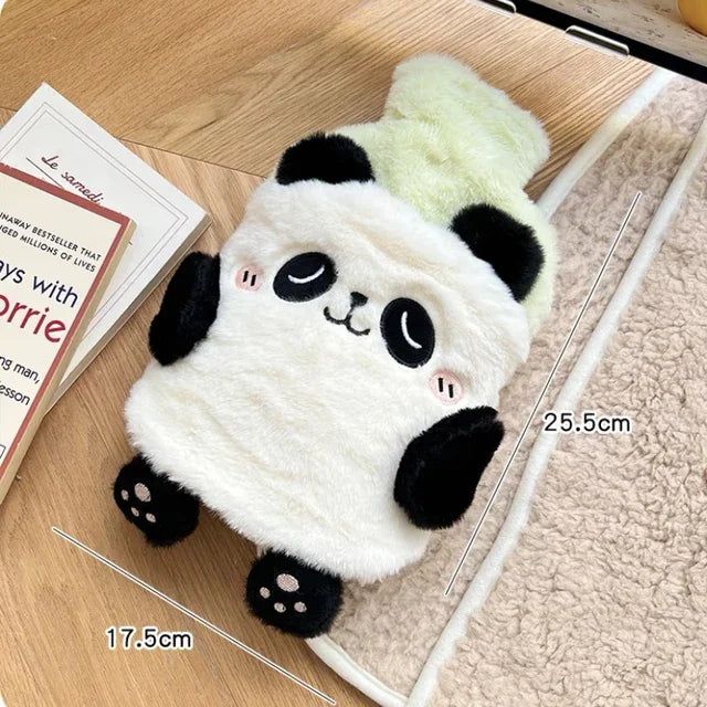Bouillotte enfant en peluche panda noir et blanc, 750 ml