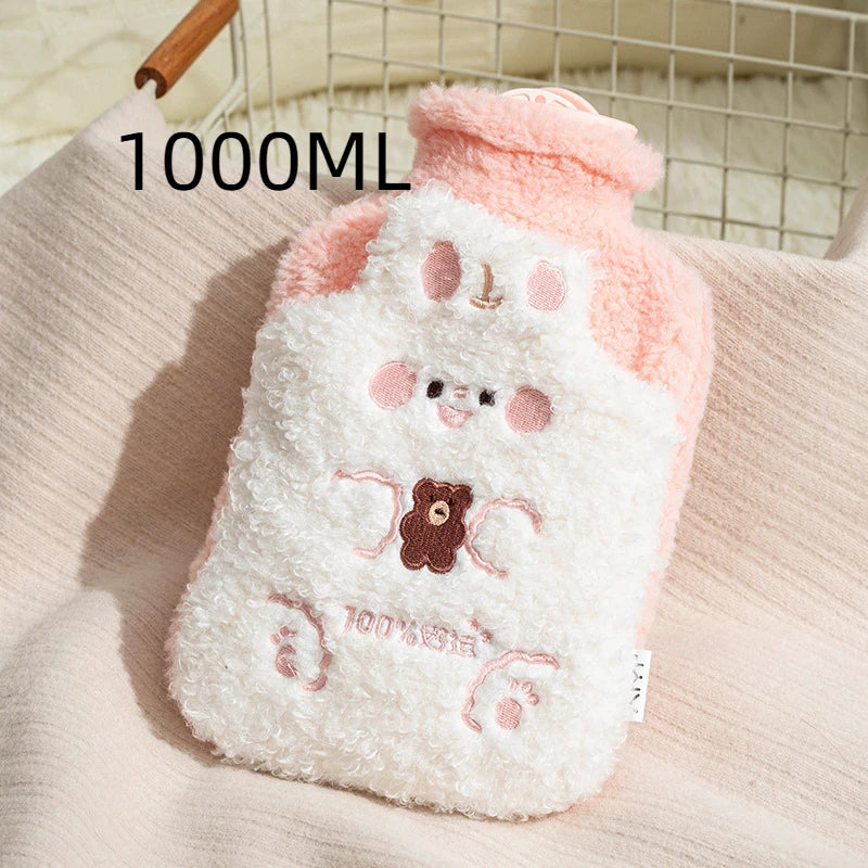 Bouillotte peluche Kawaii lapin blanc aux oreilles roses, 1 L