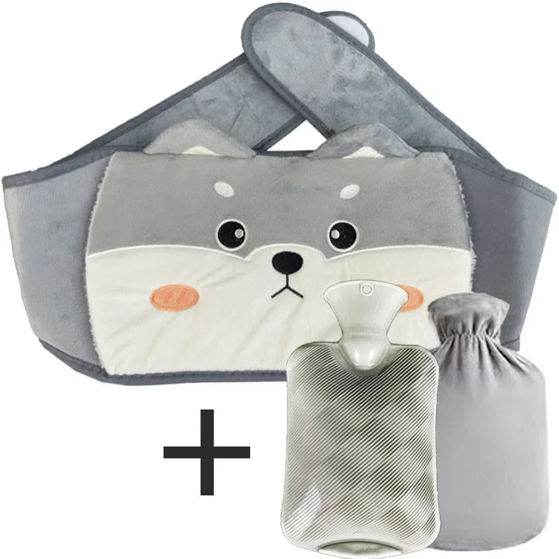 Bouillotte ceinture à motif husky gris, avec sa bouillotte et sa housse