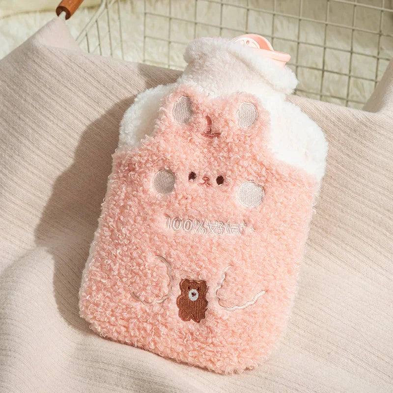 Bouillotte peluche Kawaii ourson rose, 500 ml ou 1 L