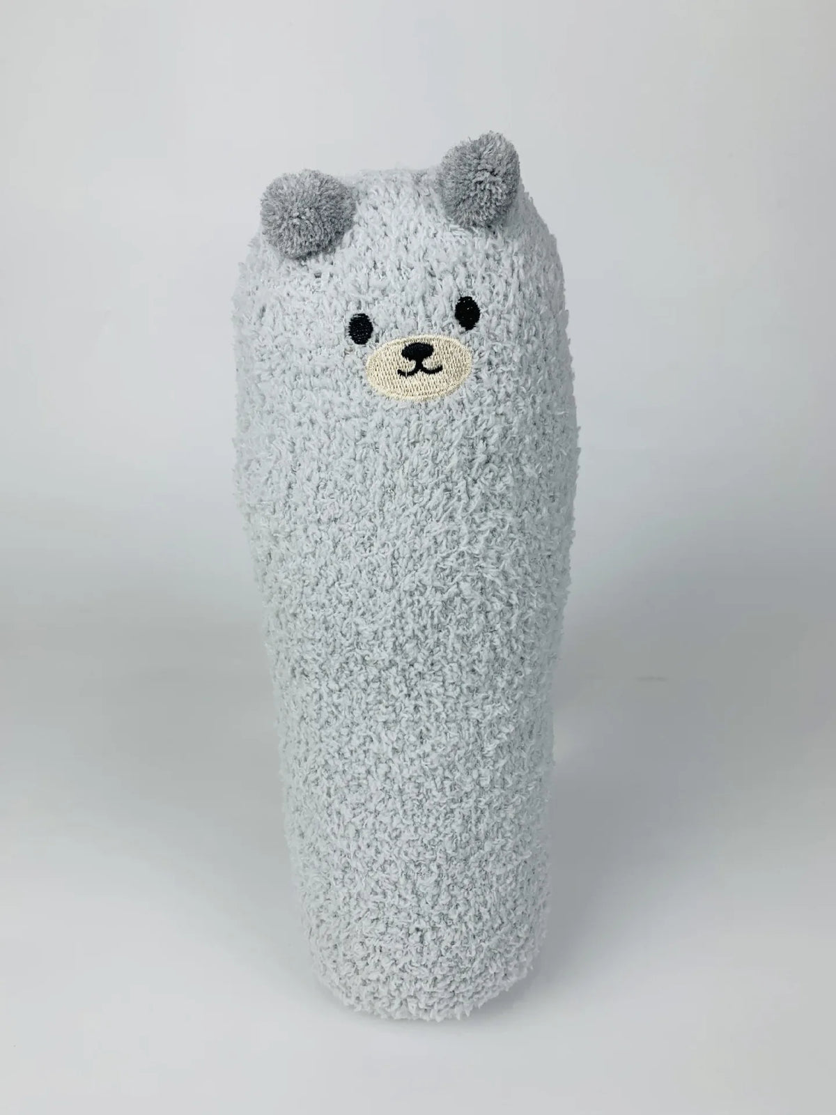Bouillotte micro-ondes ourson en bouclette gris perle, 30 cm