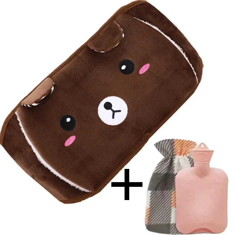 Bouillotte ceinture à motif ourson marron, avec sa bouillotte et sa housse