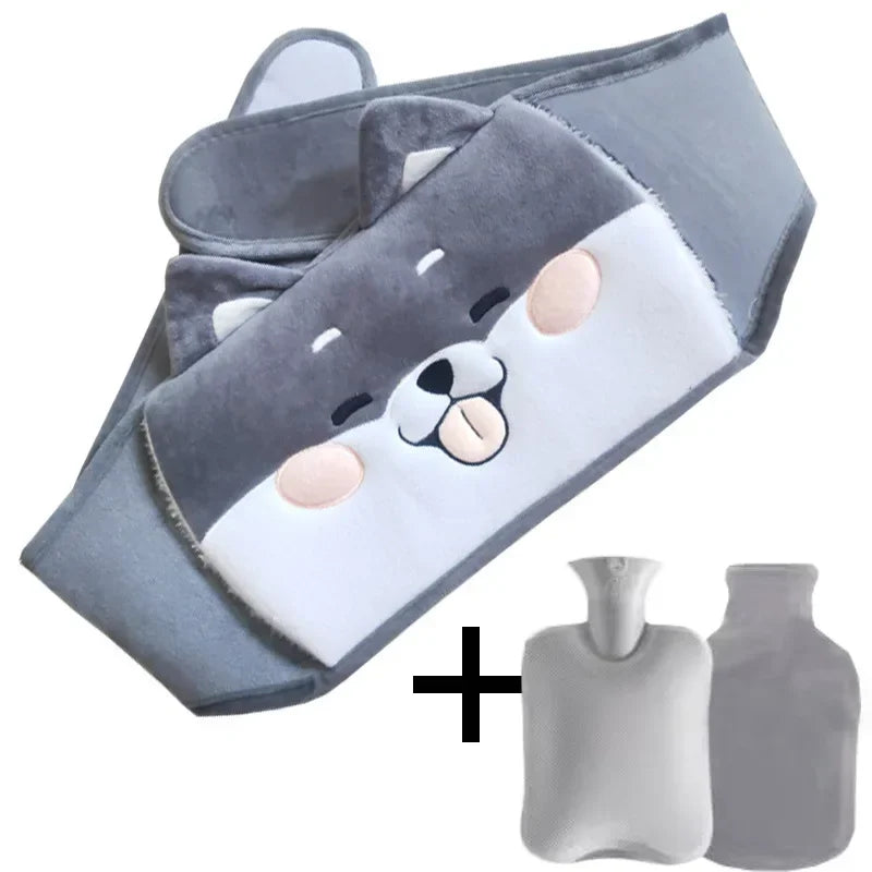 Bouillotte ceinture à motif shiba gris, avec sa bouillotte et sa housse