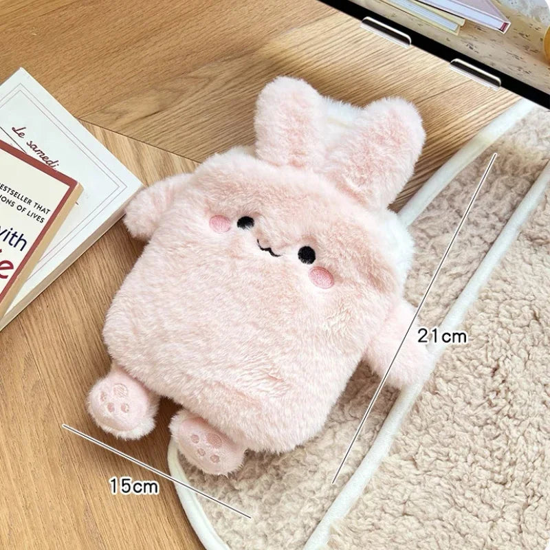 Bouillotte enfant en peluche lapin rose aux longues oreilles, 400 ml