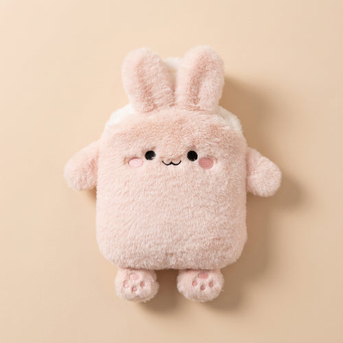 Bouillotte enfant en peluche lapin rose aux longues oreilles, 400 ml