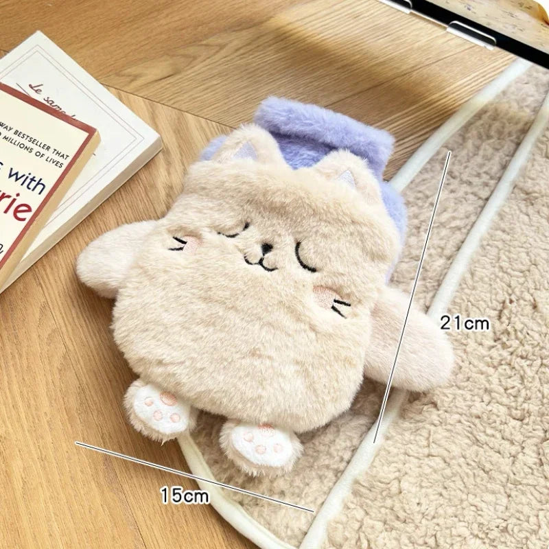 Bouillotte enfant chat beige endormi avec un bonnet de nuit lavande, 400 ml
