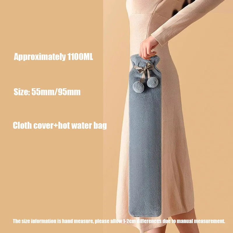 Bouillotte longue grise à housse douce, 55 cm (1 L)