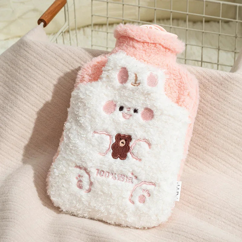 Bouillotte peluche Kawaii lapin blanc, 500 ml ou 1 L