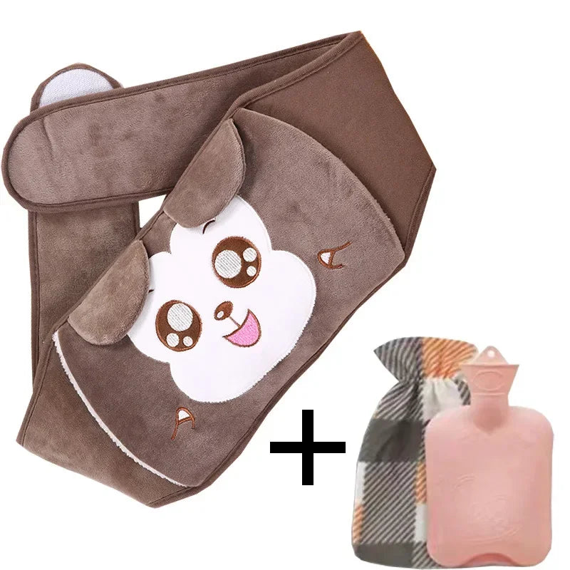 Bouillotte ceinture à motif singe marron, avec sa bouillotte et sa housse