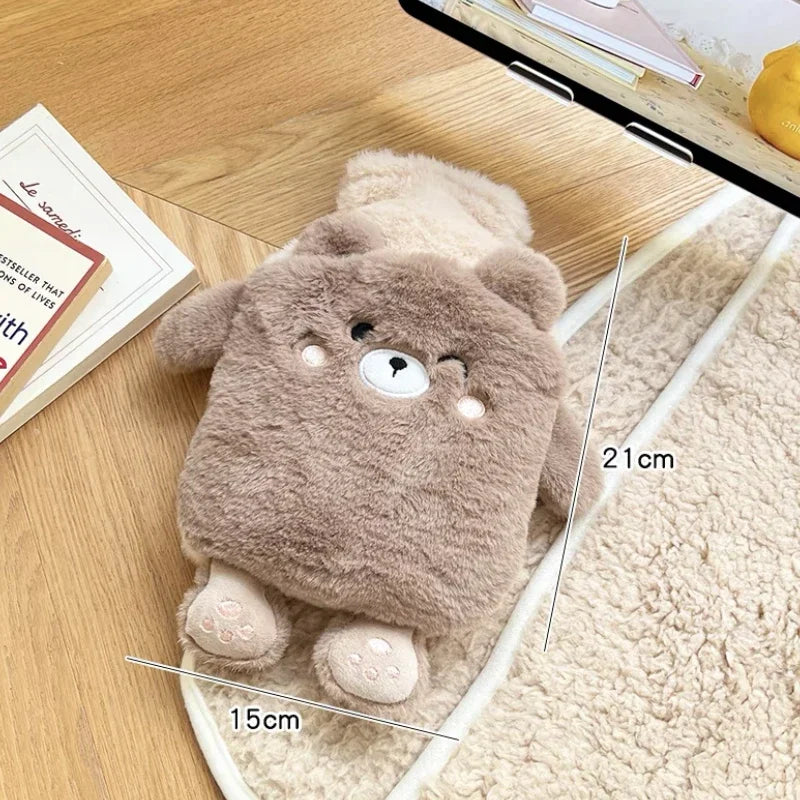 Bouillotte enfant en peluche ourson taupe aux joues roses, 400 ml