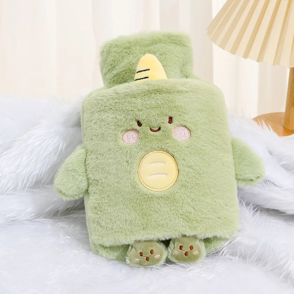 Bouillotte peluche dinosaure vert à crête jaune