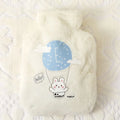 Bouillotte enfant en peluche blanche, motif lapin en montgolfière
